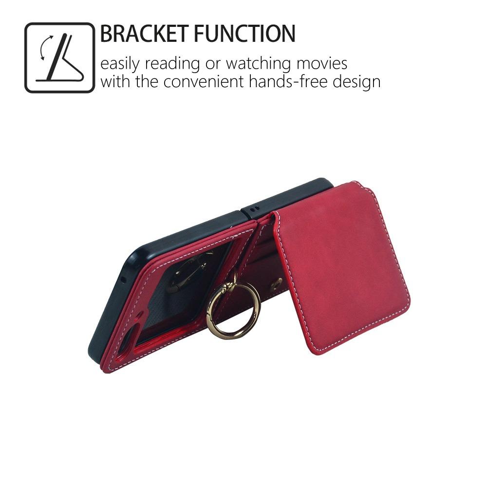 For Samsung Galaxy Z Flip5 5G Case Card Holder Leather+PC Phone Cover with Finger Ring