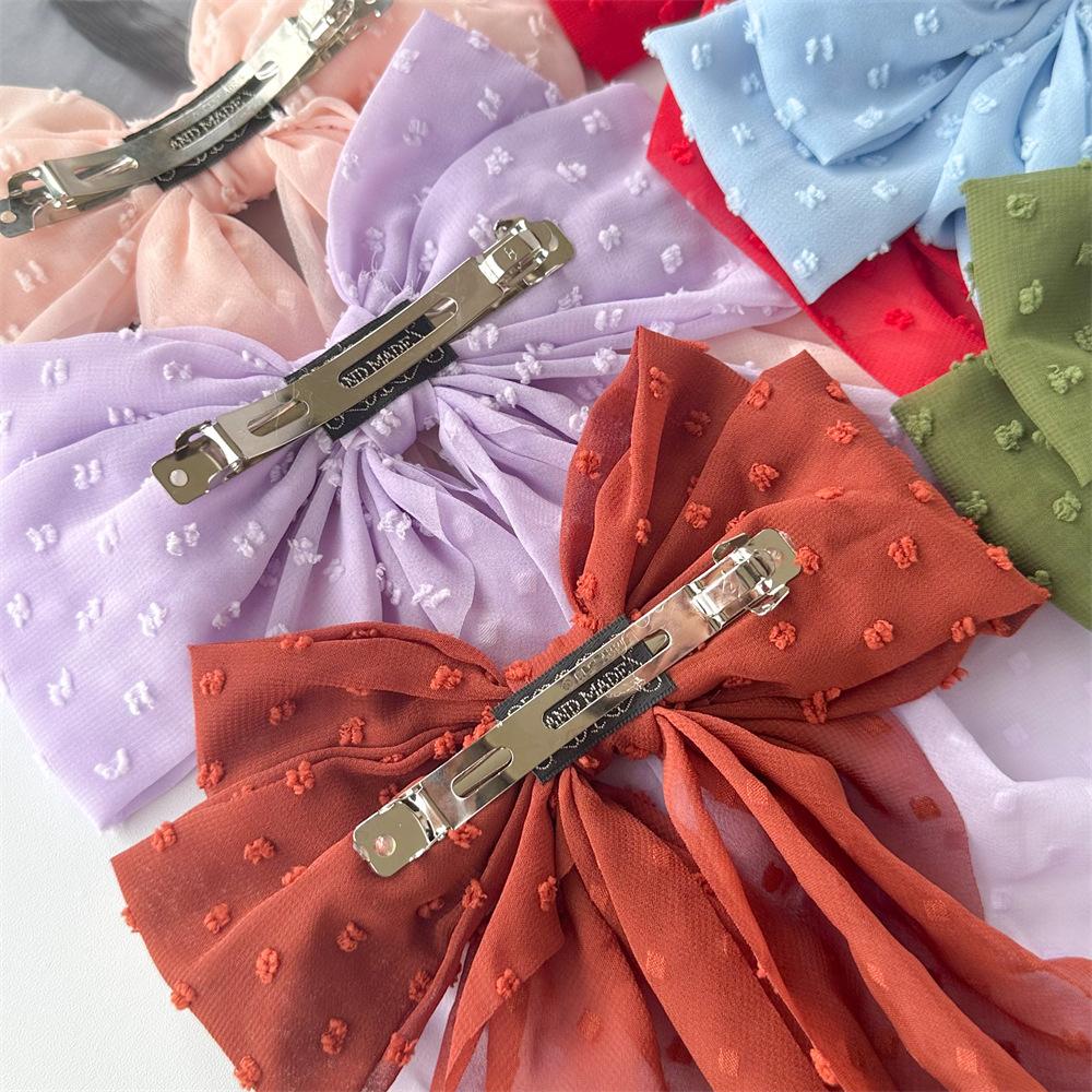Chiffon Bow Polka Dot Streamer Hairpin Spring Clip Back of Head Female Hairpin Headgear Fresh and Sweet