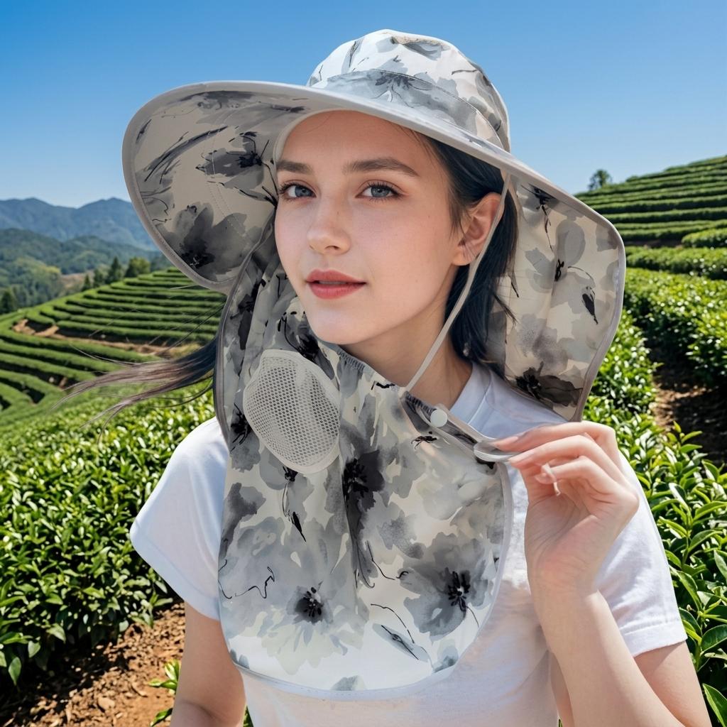 Women Sun Hat With Mask UPF50+ UV-Protection For Outdoor Cycling Hiking