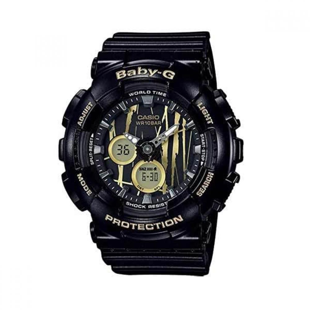 

Женские наручные часы Casio Baby G BABY G с рисунком царапин BA 120SP 1A черное золото []