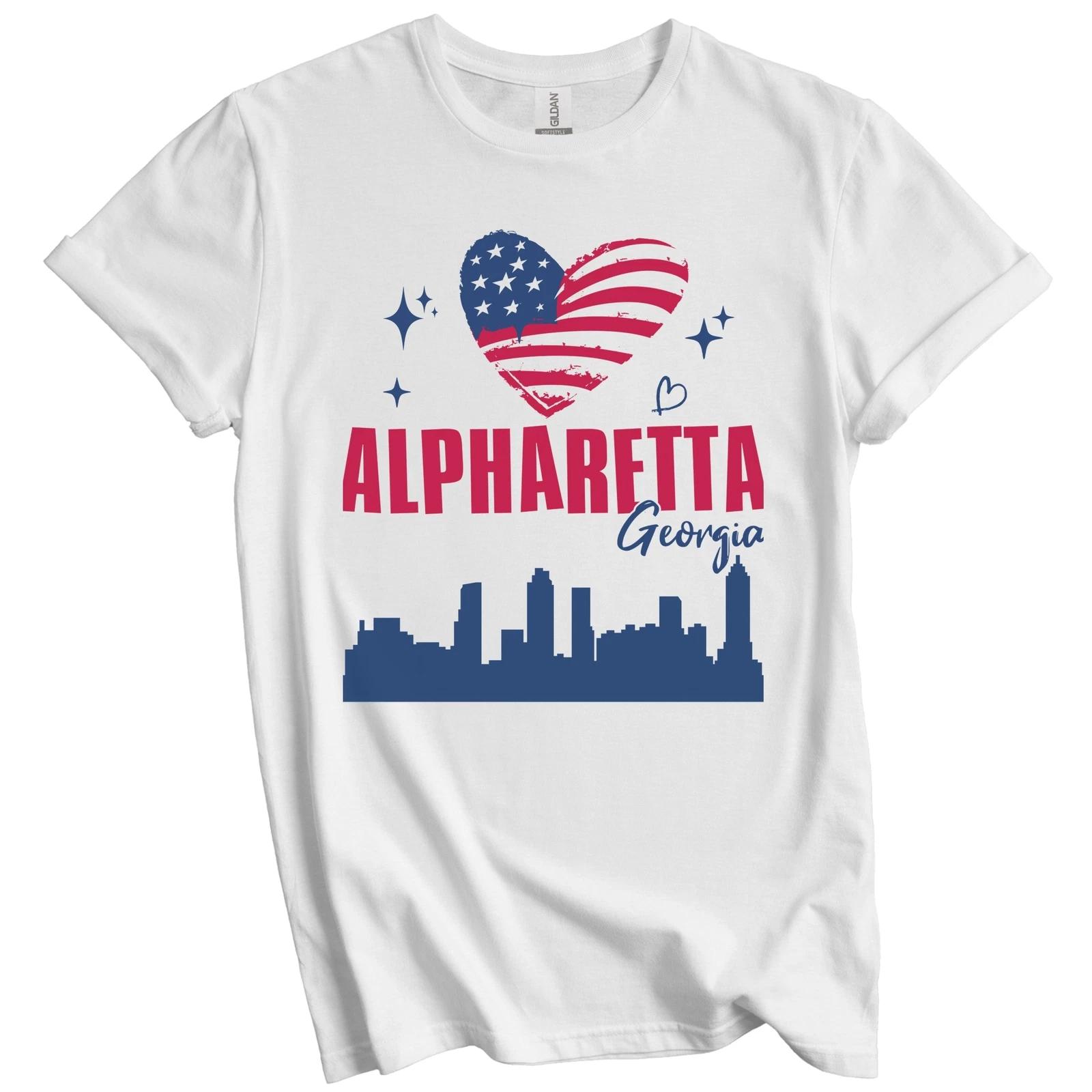 Alpharetta Georgia Skyline American Flag Heart 4th of July T-Shirt L