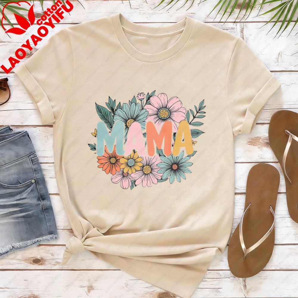 Flower Mama Shirt Women Mama Graphic Tee Fashion Summer Women Crewneck Tops Creative Design Tshirt Mothers Day Gift Tshirt