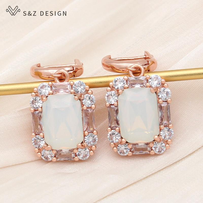 Μοντέρνα Ορθογώνια Κρεμαστά Κρυστάλλινα Σκουλαρίκια Για Γυναίκες Γάμος Χρώμα Ροζ Χρυσού Ζιργκόν Κυβικής Κοπής Κοσμήματα Δώρο
