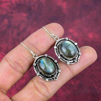 Orecchini in Argento Sterling Massiccio 925 Labradorite, Gioielli Orecchini con Pietre Preziose Fatti a Mano, Regali Per Moglie Orecchini Nuovissimi