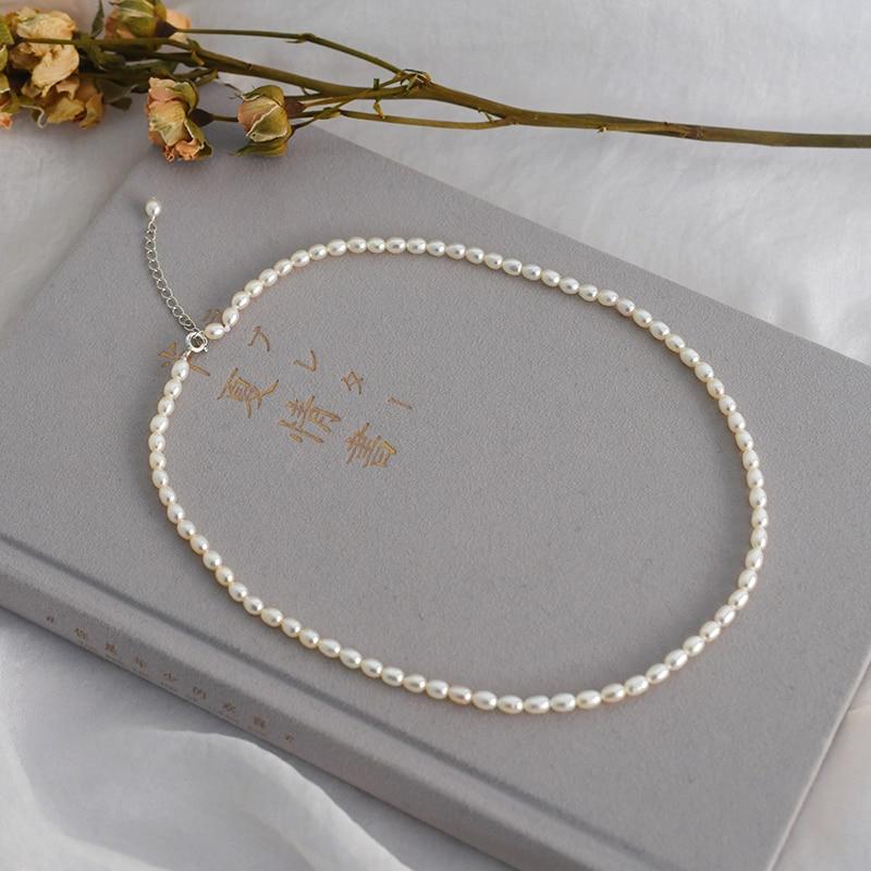 3 4Mm Mini Natural Freshwater Pearl Necklaces Nuptial Wedding Occasion For Women  Sterling Tone JewelryTrendy Necklaces
