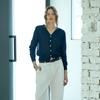 KELLY DONAHUE Cotton See-Through V-Neck Cardigan Navy