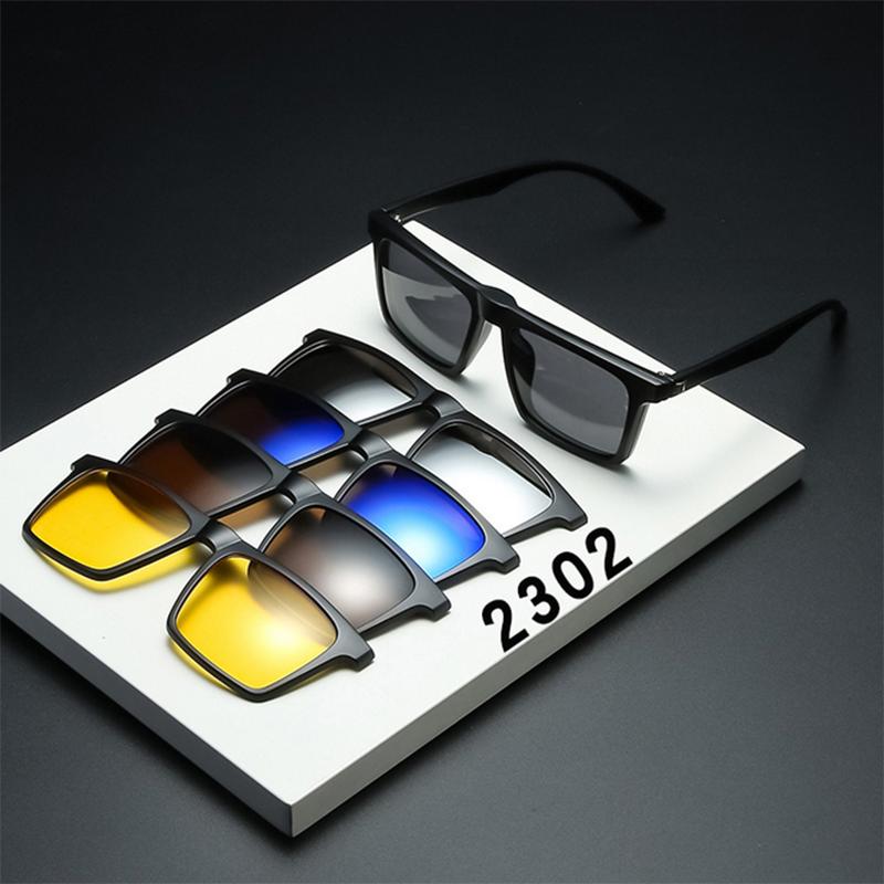 2302 New Retro Set Of Sunglasses For Men Women Square Magnetic Clip Sun Glasses TR Big Frame -0.5 -1.0 -2 to -6