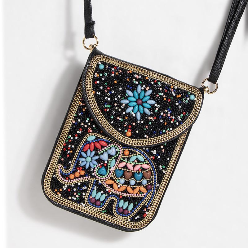 Bohemian Style Pu Flower Embellished Shoulder Bag With Magnet Closure For Daily Use