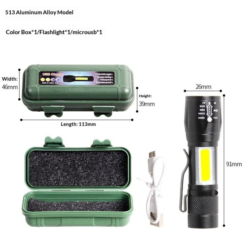 Mini Super Bright Led Flashlight With Cob Side Light Usb Rechargeable Zoomable For Camping Hiking Daily Use