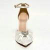 Love Diamond-Bow High Heels 2025 New French Socialite Style Pointy Thin Heel Hollow Toe Sandals