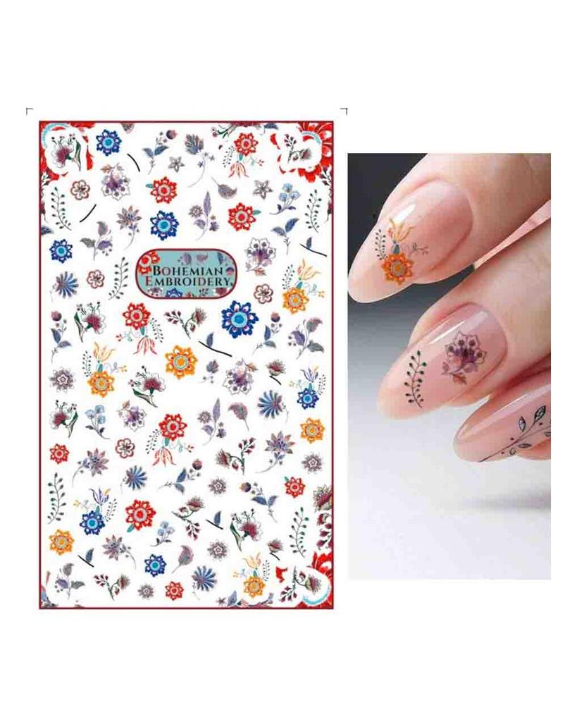 Autocollants 3D pour Nail Art, lignes ondulées abstraites colorées, décalcomanies à fleurs et feuilles florales, décoration d'ongles