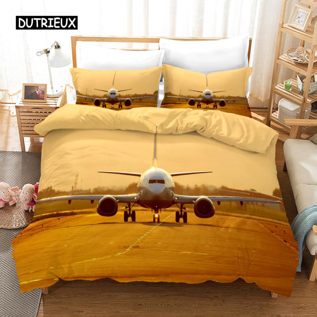 Flygplan Påslakan Flygande Plan Sängklädesset för Barn Pojkar Flicka Polyester Flygplansmönster Täcke Dubbel Queen King Size