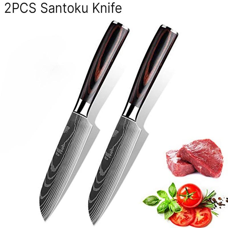 WXCOO Kitchen Professional Chef Knife Japanese Santoku Laser Damascus Pattern Meat Vegetable Fruit Cooking Utility Knife