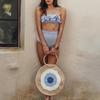 Yousheng 2Pcs/Set Women Bikini Set Ruffle Trim Bandeau Padded Push-Up Bra High Waisted Briefs Set Striped Print Beachwear