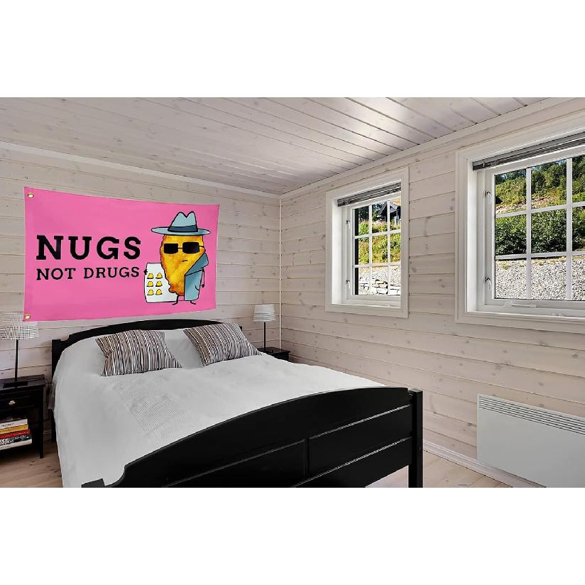 NUGS NOT DRUGS Funny Flag 2x3FT -100D Polyester, Double Stitched Quality,Flags with 2 Brass Grommets for Wall Hanging. (Pink 2x3)