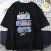 Fun Mischievous Cat Print Japanese Style T-Shirts Men Women Fashion Tshirs Breathable Summer T-Shirts Cotton Loose Tee Clothes