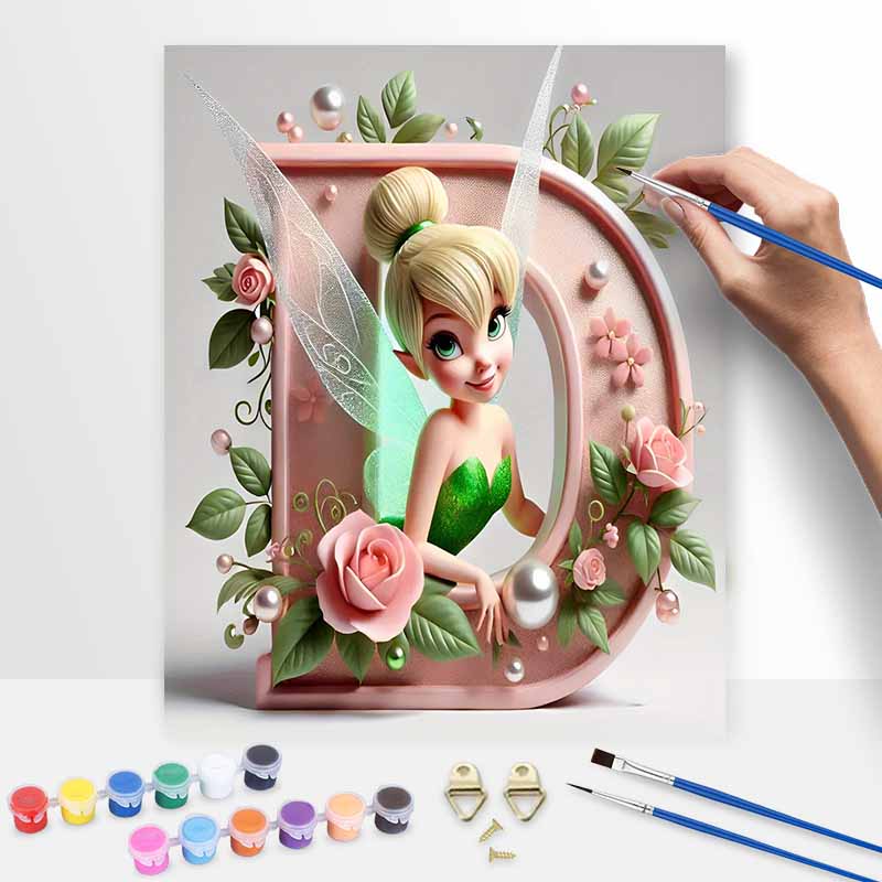 Disney Tinker Bell floral letter D digital oil painting art kit DIY handmade home decoration gift