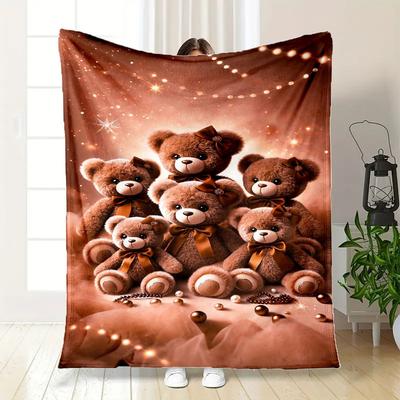 "Golden Teddy Bear Collection - Cute Plush Toys with Bow Ties"Blanket Flannel Throw Blanket for Sofa, Bed, Travel, Camping, Office, Couch, C
