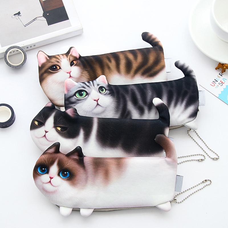Students Printed Simulate Cat Pen Bag Makeup Container Change Purse Christmas Gift