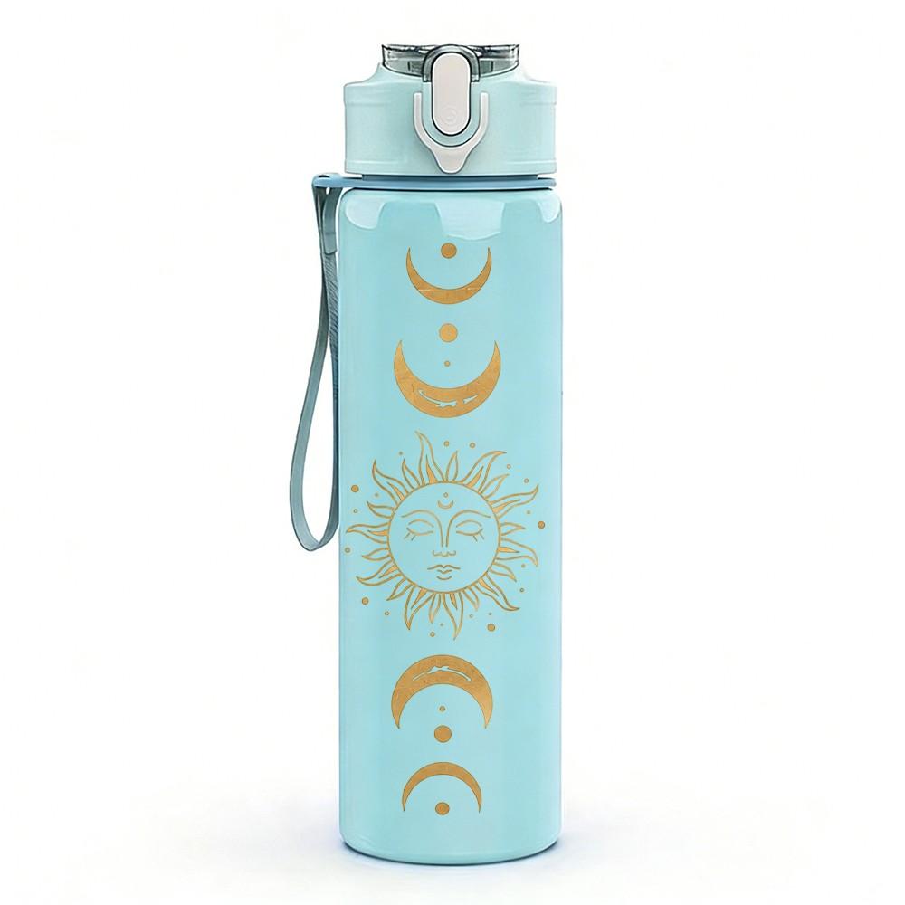 1PC Moon Sun Boho Mystical Celestial Art 750ml Color Plastic Sports Water Bottle Leakproof Flip Straw Lid Suitable for Sports Office Home Use