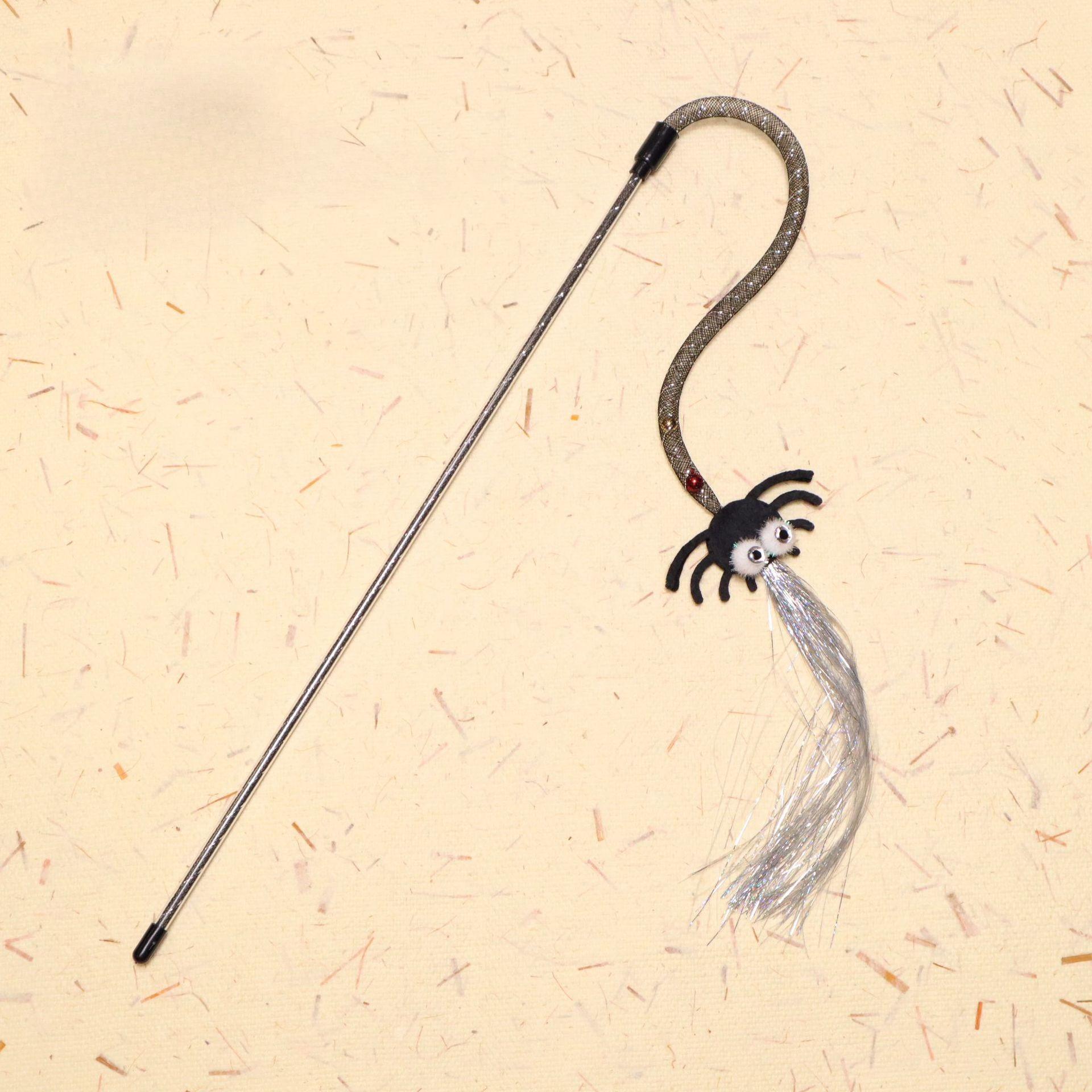 

Elastic Mesh Tube Black Artificial Spider Cat Toy Tassel Cat Teaser Stick Pet Toy Gift чорний