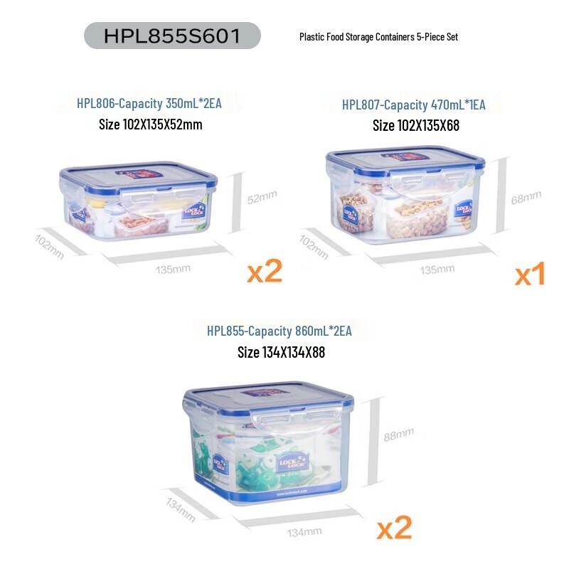 LOCKLOCK Plastic Sealed Food Storage Container 5-Piece Set