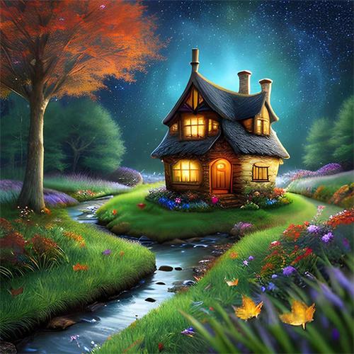 5D Diamond Painting House Landscape Full Square Round Embroidery Mosaic River Scenery Home Decor