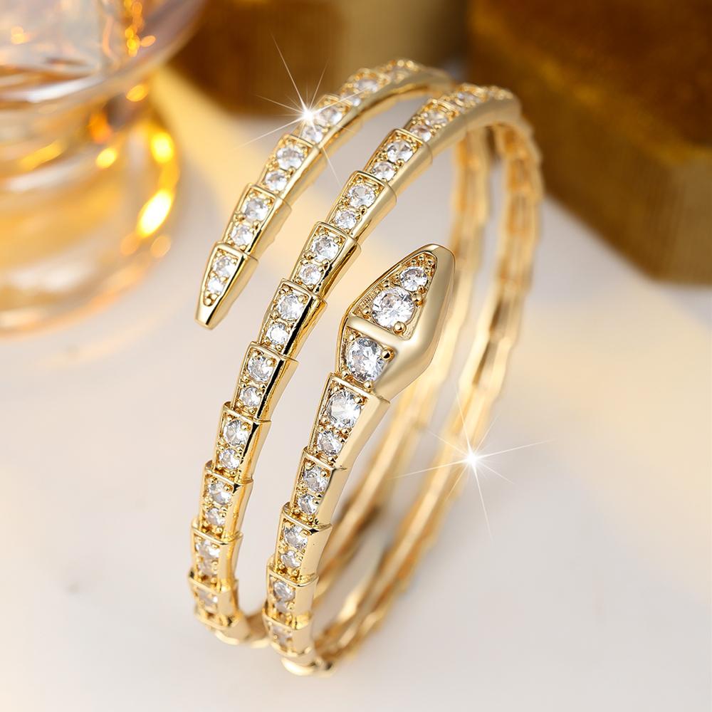 

Trendy Golden Snake Zirconia Bracelet For Women Classic Animals Bangles Jewelry Accessories Summer As Gifts золотой
