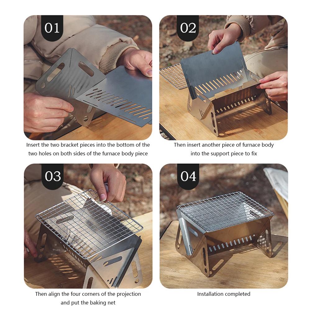 Folding Barbecue Grill Heating Stoves Portable Camping BBQ Grill Rack Firewood Stove Stainless Steel Grill Stove BBQ Accessories