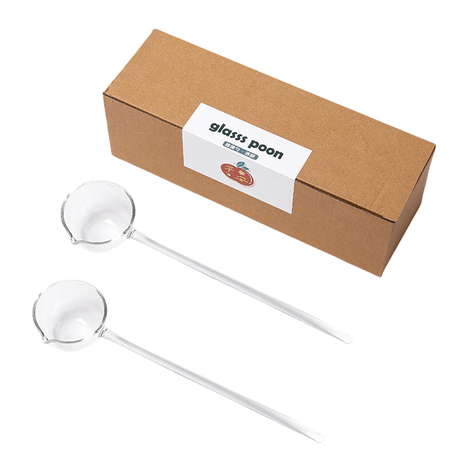 

2PCS Heat Resistant Glass Ladle Set Clear Long Handle Soup Utensil Spoon for Serving and Stirring Coffee прозорий