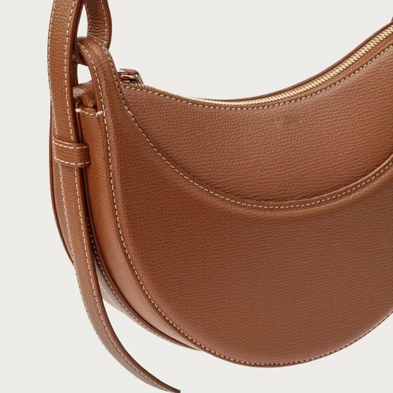 French Niche Women's Bag Armpit Dumplings Camel Leather Crescent Bag High-capacity Messenger Bag For Women
