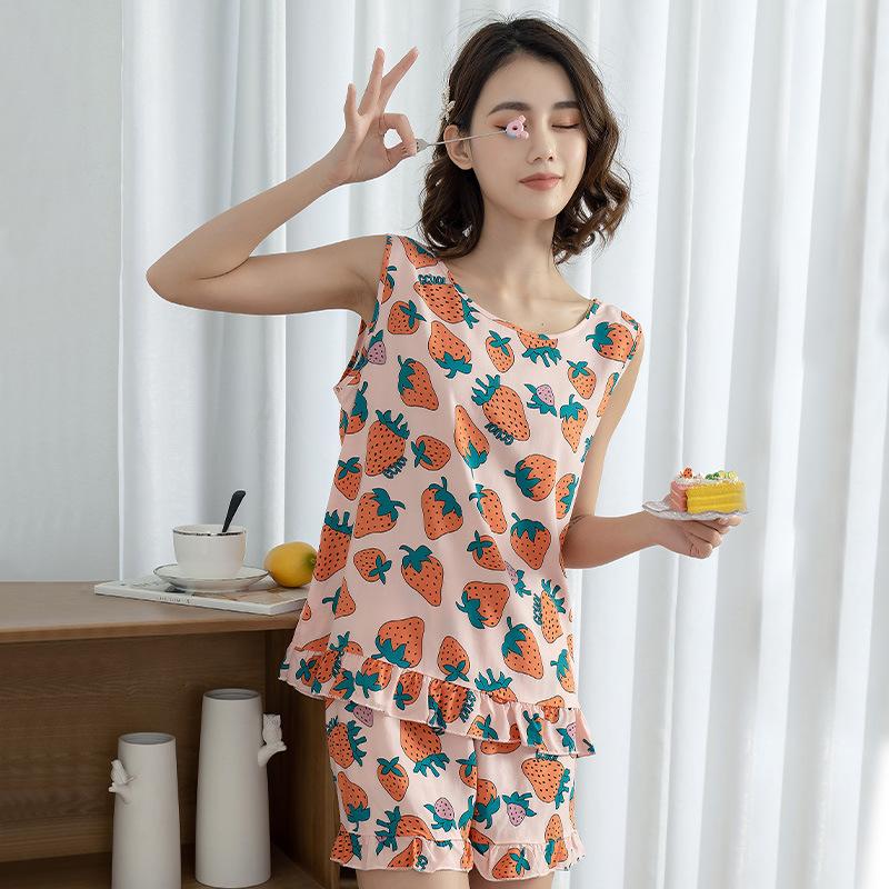 [One piece] 1011 summer printed loungewear backless silk sleeveless shorts pajamas sexy back