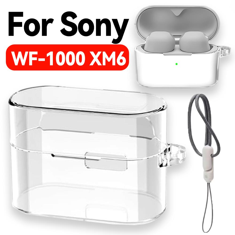 Przezroczyste Etui Pokrowiec do Sony WF-1000 XM6 Miękki Silikonowy Ochronny Rękaw z Paskami Przeciw Zagubieniu Przezroczyste Etui na Słuchawki Odporne na Zarysowania