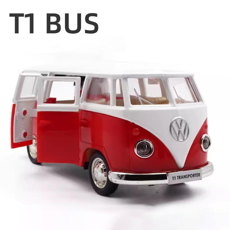 1:36 Volkswagen VW T1 Bus Toy Car Model Alloy Diecast with Pull Back Doors Opened Van Models Best Gifts for Boys Kids Toy