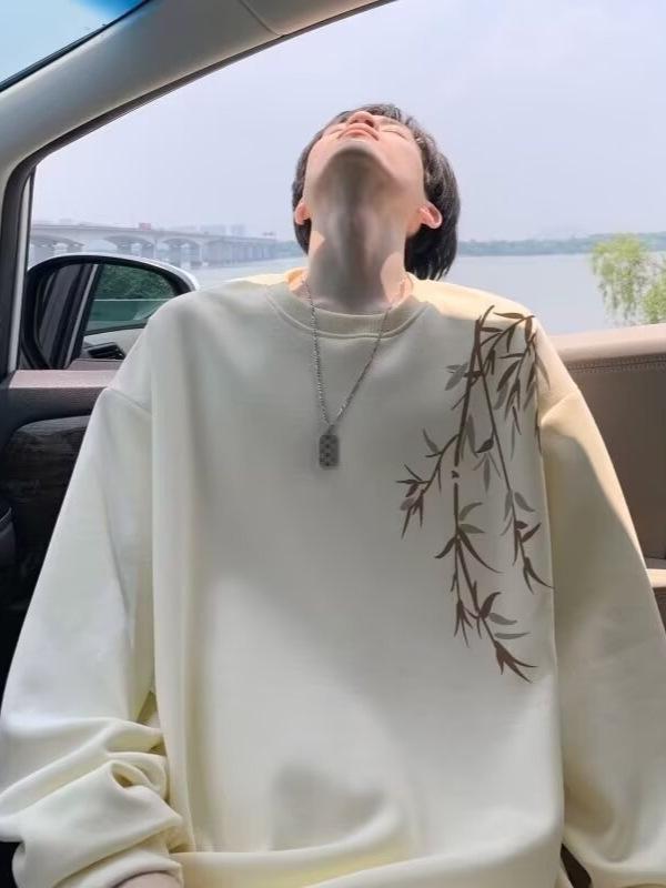 Men's Chinese Style Round Neck Hoodie - High-End, Loose Fit Casual Top