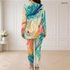 Women Plus Size Half Zip Long Sleeve Printed Gradient Longline Top And Fitted Pants Two Piece Set