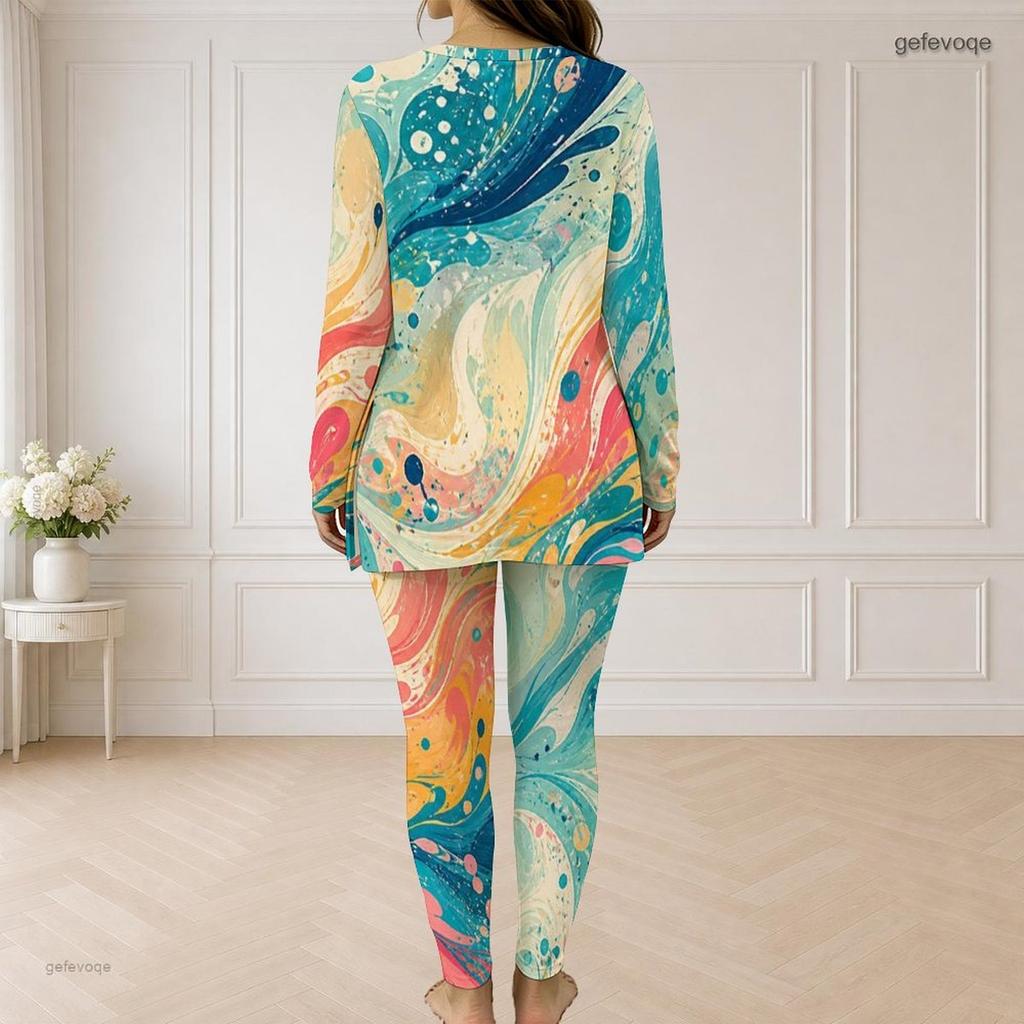 Women Plus Size Half Zip Long Sleeve Printed Gradient Longline Top And Fitted Pants Two Piece Set