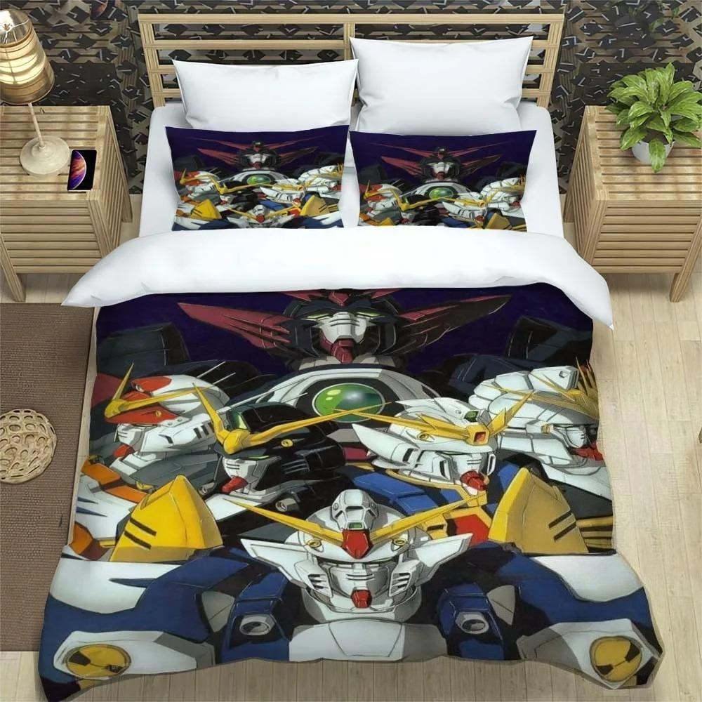 3D Printed Cartoon Gundam 2/3Piece Bedding Set: Duvet cover set suitable for adult boys and girls bedroom décor, children's gift