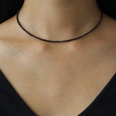 NORMALLEE [Zilver 925] Zwarte Spinel Edelsteen Ketting (Korte versie)