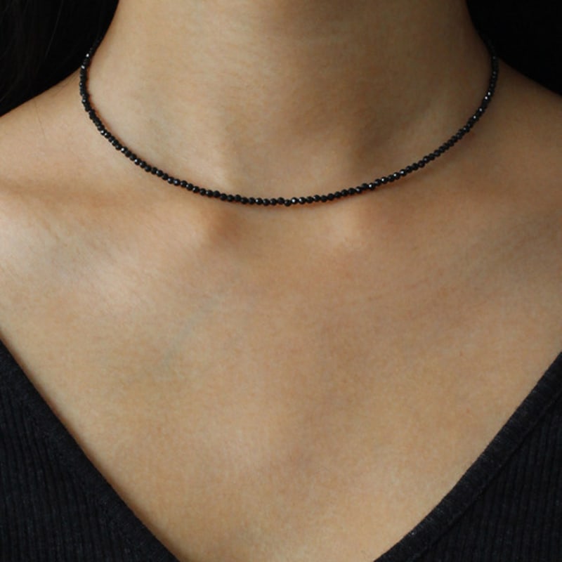 NORMALLEE [Silver 925] Black Spinel Gem Necklace (Short Ver.)