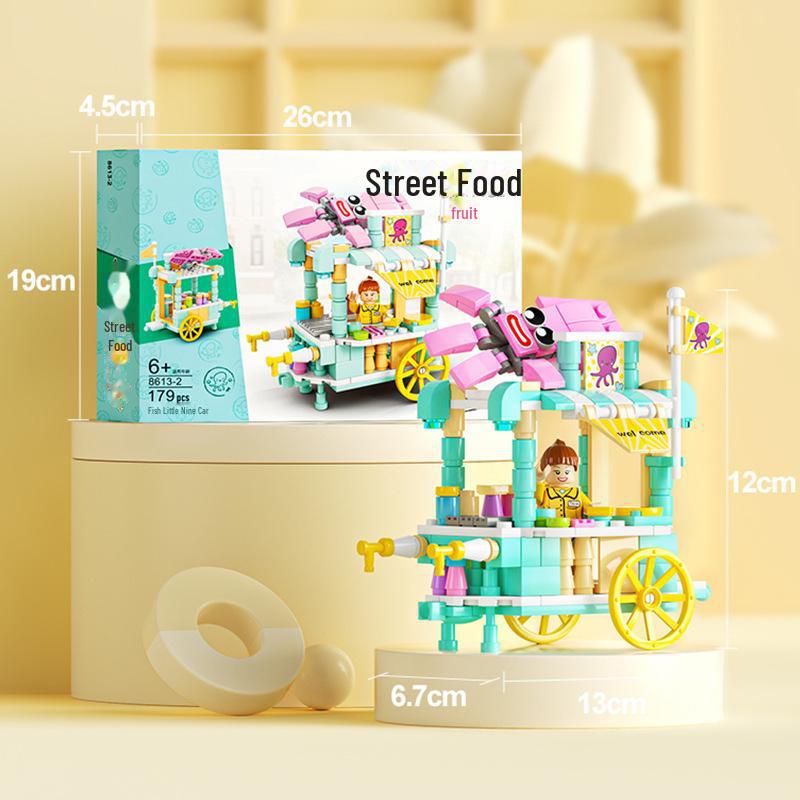 Retro Hamburger and Ice Cream Food Truck Building Block Set for Children