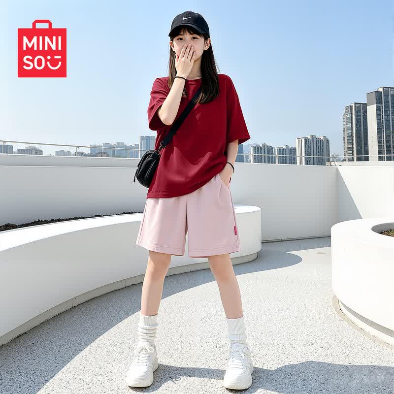 MINISO Girls' Pure Cotton Summer T-shirt & Shorts Set