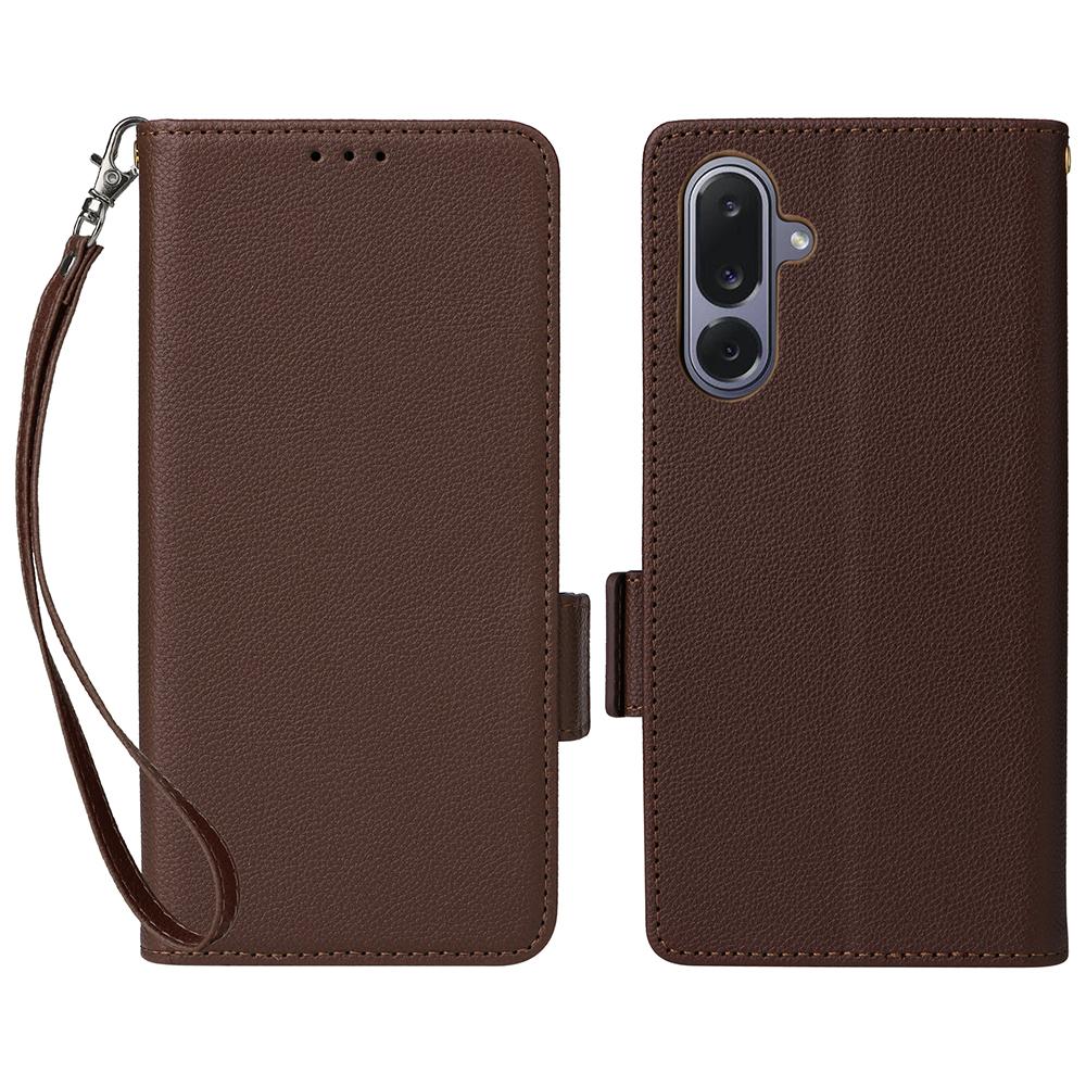For Samsung Galaxy M36 5G Case with Wrist Strap Litchi Texture PU Leather Wallet Phone Cover