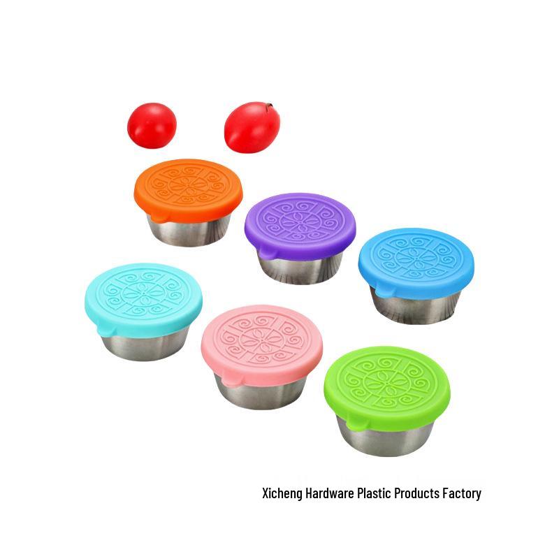 50/70ML Stainless Steel Sauce Cup with Silicone Lid - Leak-Proof Seasoning and Dipping Container