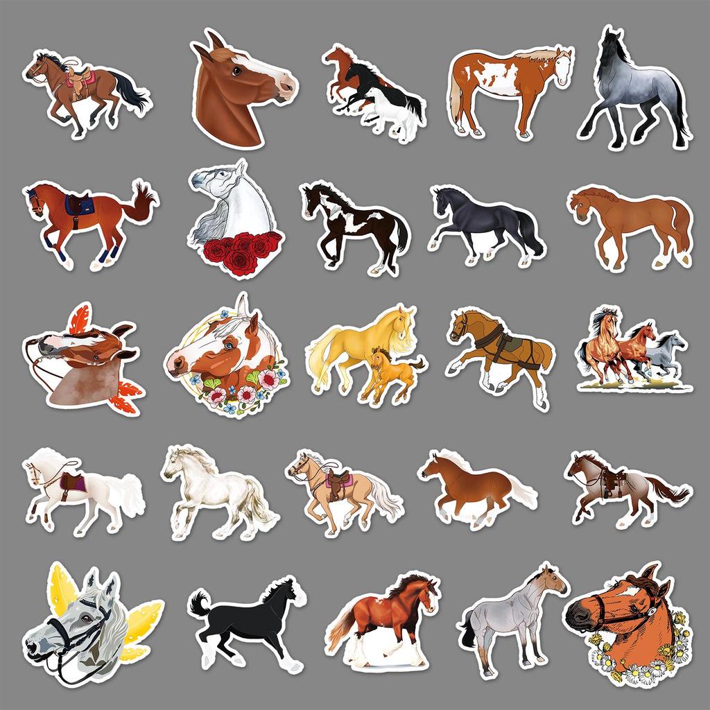 50-Piece Horse Graffiti Stickers, Cartoon Animal DIY, Waterproof for Skateboards, Phones, Suitcases.