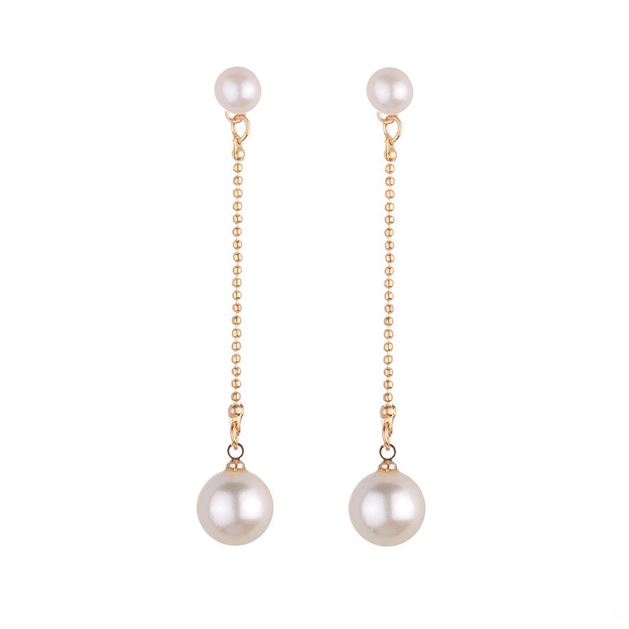 European  American Tassel Pearl Stud Earrings - Long Style