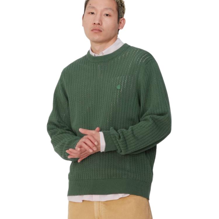 Carhartt WIP Calen Sweater Embroidered Logo Crew Neck Long Sleeve Pullover Knit Unisex sweater Duck-Green I033714-29N-XX