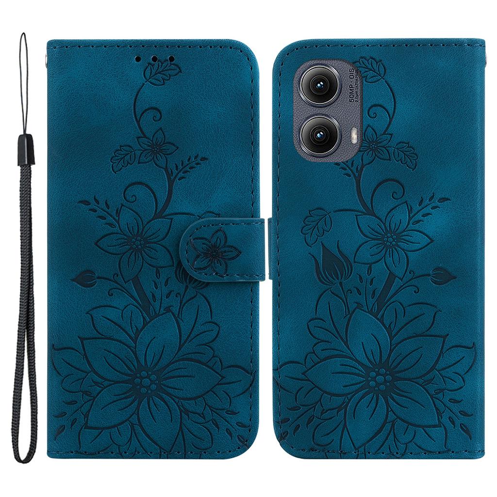 For Motorola Edge (2024) 5G Stand Case Lily Flower Imprint Leather Phone Cover