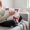 Velvet Bow Pillow Case Soft Throw Pillowcover Comfortable Sofa Pillow Cover  Living Room