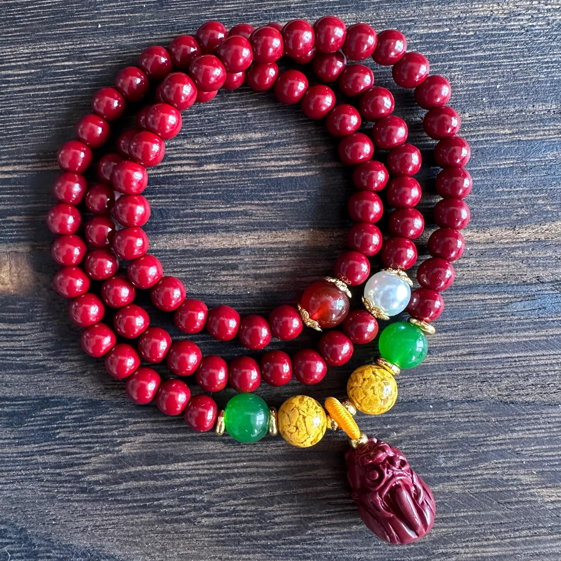 Cinnabar Purple Gold Sand Three-Circle Bracelet - Chinese Style Unisex Design